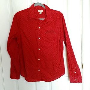 Lands End Polka Dot Button Down Red White